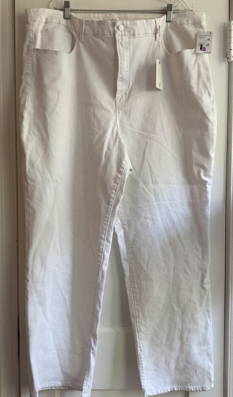 Good American Good Boy Jeans Womens 26 White High Rise Straight Leg Slit NWT